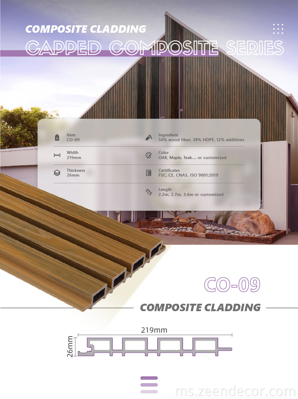 WPC Cladding/Reka Bentuk Dinding Reka Bentuk Kayu/Panel Dinding Pemasangan Cepat WPC Cladding/Wooden Design Wall Panels/Quick Installation Wall Panel